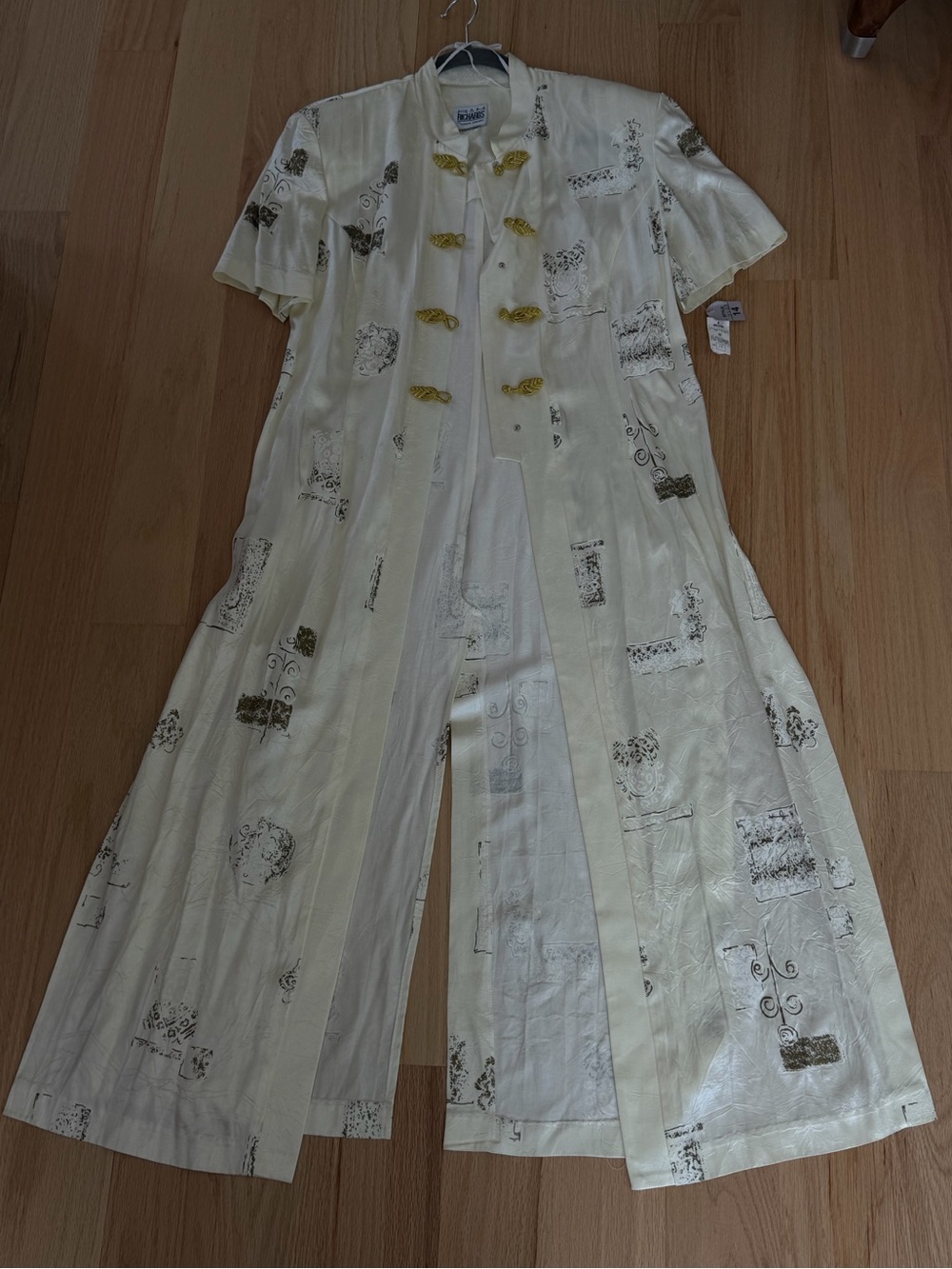 R & M Richards Ivory Printed Open Cardigan with Metallic Accents